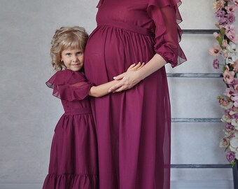 burgundy mommy and me dress Shop Wine colored maxi matching mommy and me dresses - lace mother daughter A line dress in burgundy color