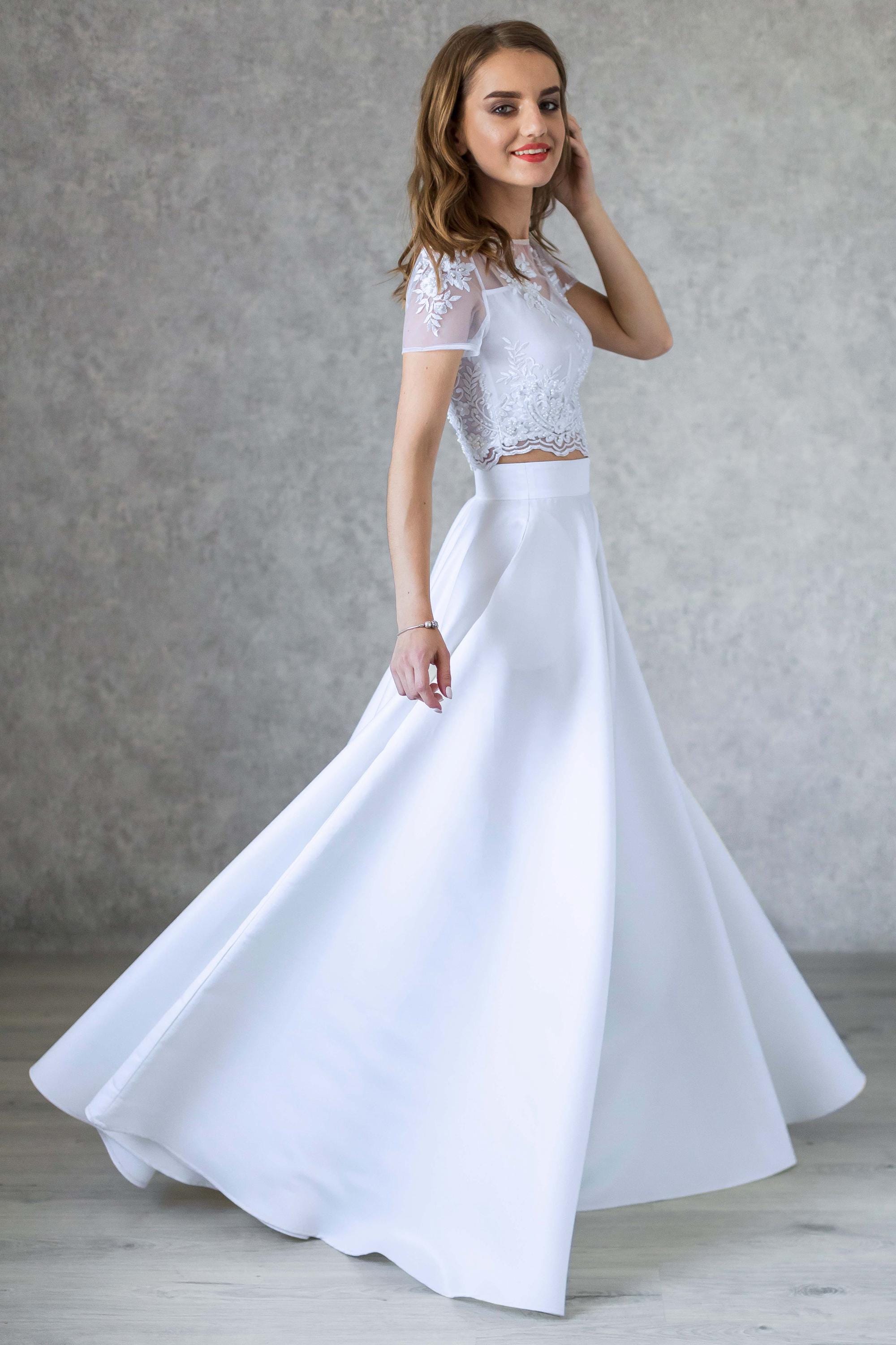Elegant White Wedding Satin Full Skirt