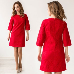 SALE 50% Red cocktail dress, red short dress, summer dress, red lace dress, mini dress, formal dress, red bridesmaid dress, vintage dress