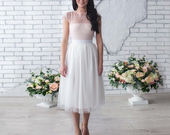 White Ivory Midi Tulle Skirt, Bridal Wedding Tutu