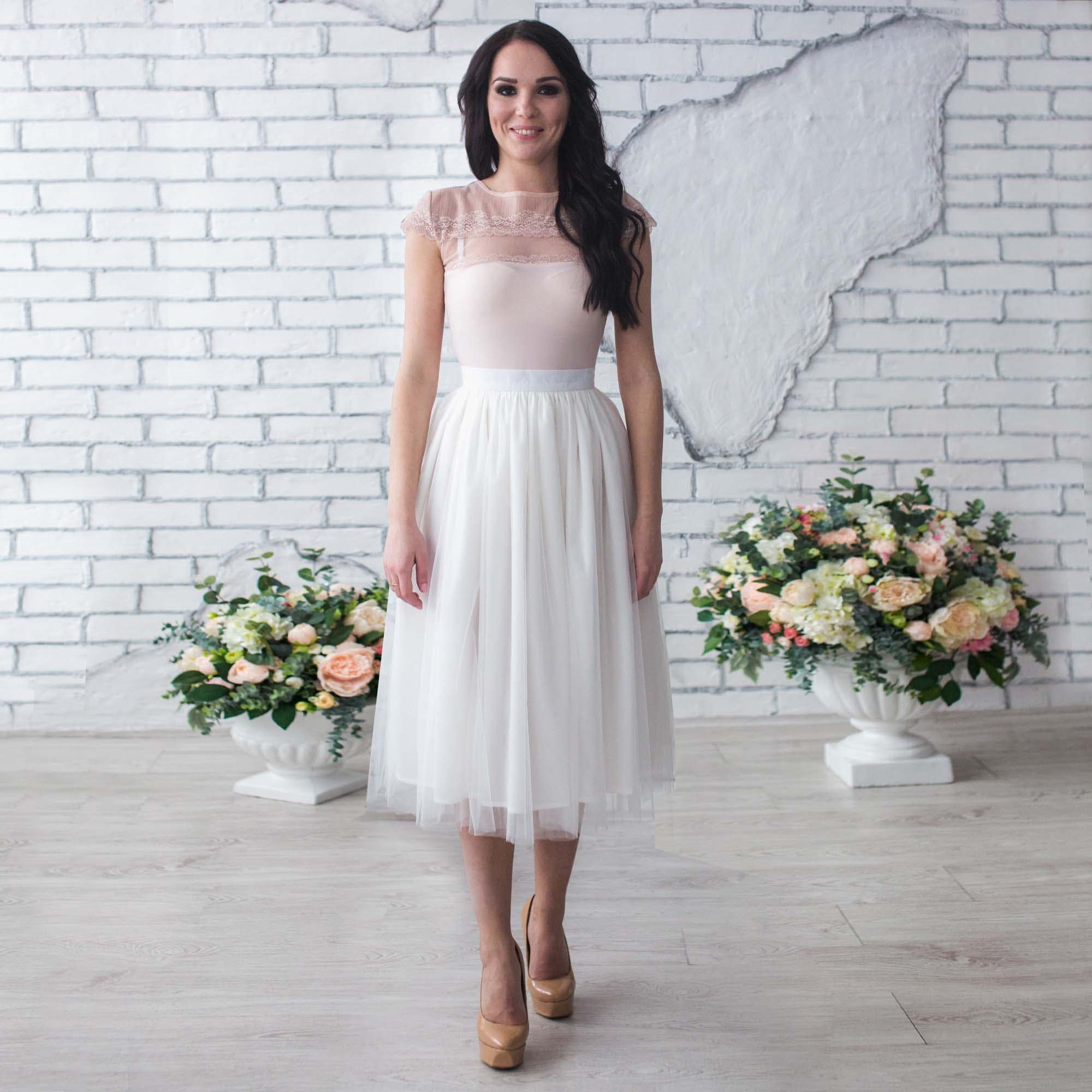 White Ivory Midi Tulle Skirt, Bridal Wedding Tutu - Etsy