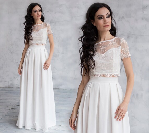Abito da sposa in due pezzi con gonna elegante a linea e top | Etsy Italia