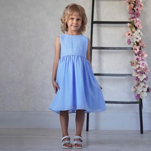 Sky Blue Chiffon Flower Girl Dress: Greek Style Toddler Party Dress