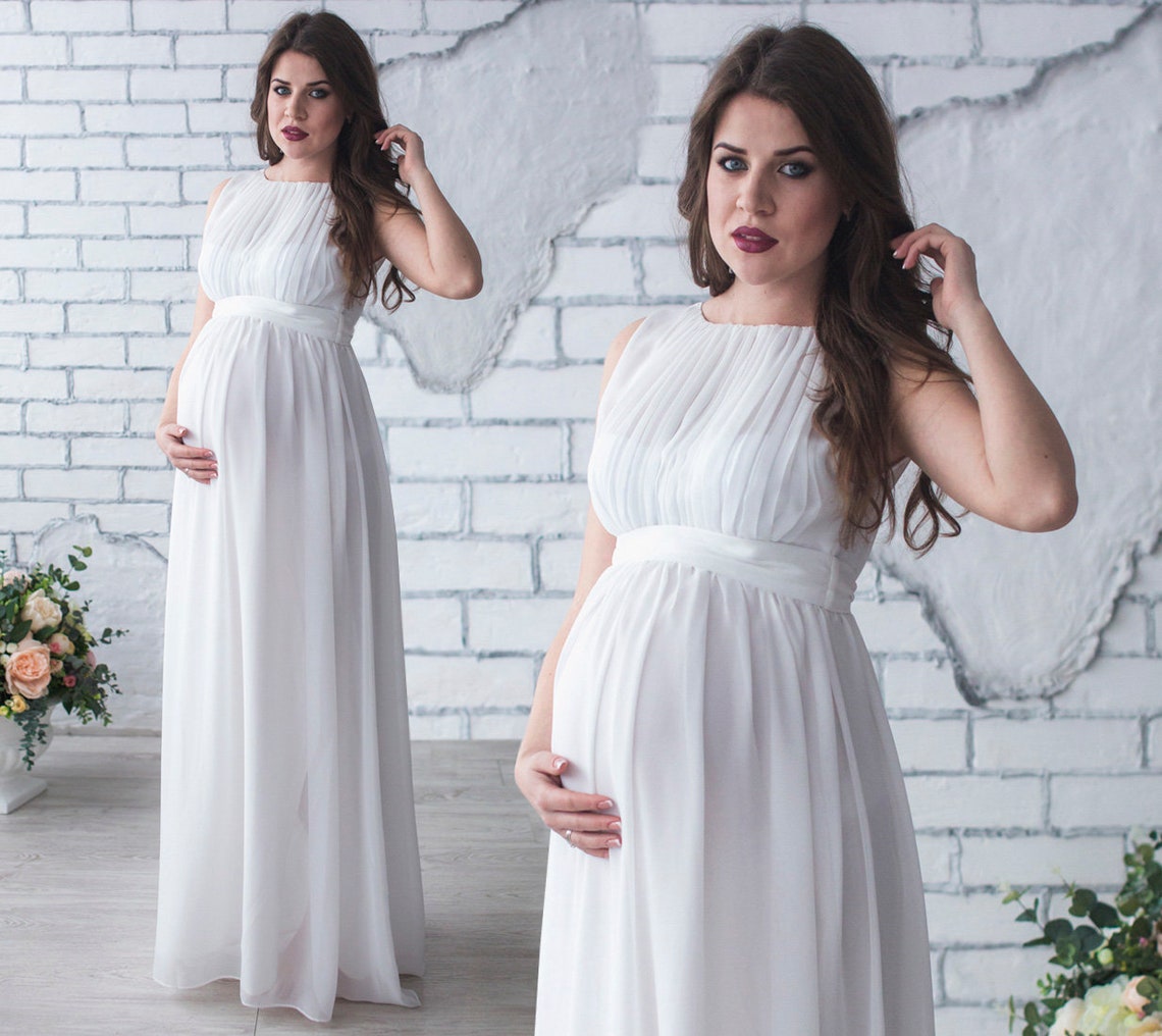 Wedding Ivory Maternity Dress / Long Chiffon Flowy Dress for | Etsy