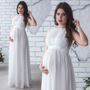 Wedding Ivory Maternity Dress / Long Chiffon Flowy Dress for Future Mom / Tender Pregnancy Gown, Floor length chiffon grecian maternity gown