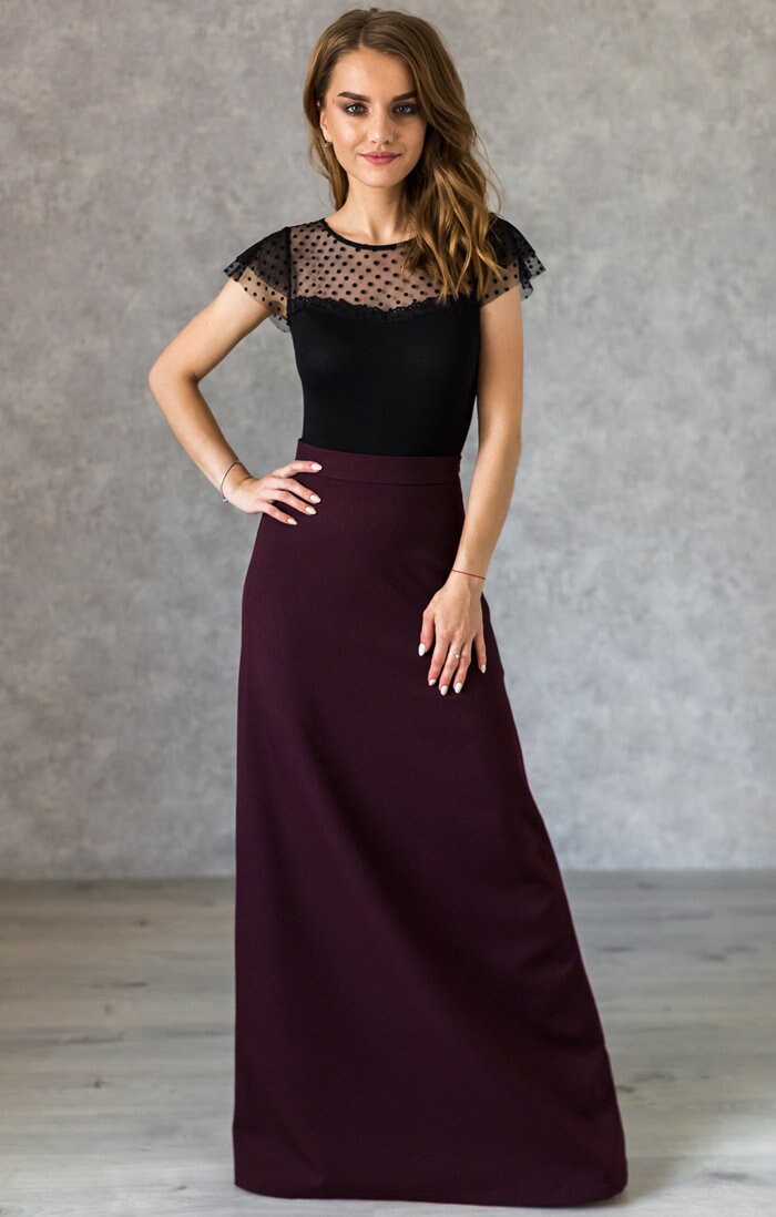 Elegant A Line Marsala Skirt / Classic Floor Length Skirt / | Etsy
