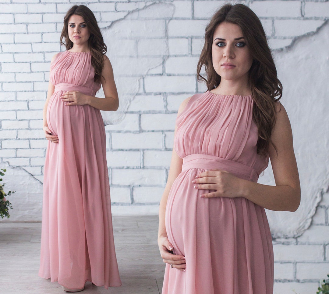 Beautiful Blush Maternity Dress / Long Chiffon Flowy Dress for - Etsy