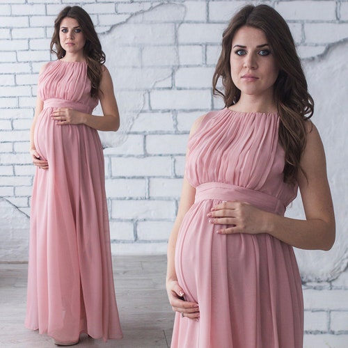 Beautiful Blush Maternity Dress / Long Chiffon Flowy Dress for - Etsy