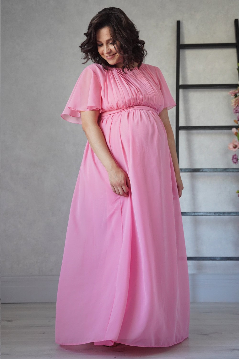 white christmas dresses Rose Twist-Front Sleeveless Maternity Chiffon Bridesmaid Dress – Modsele main image 1