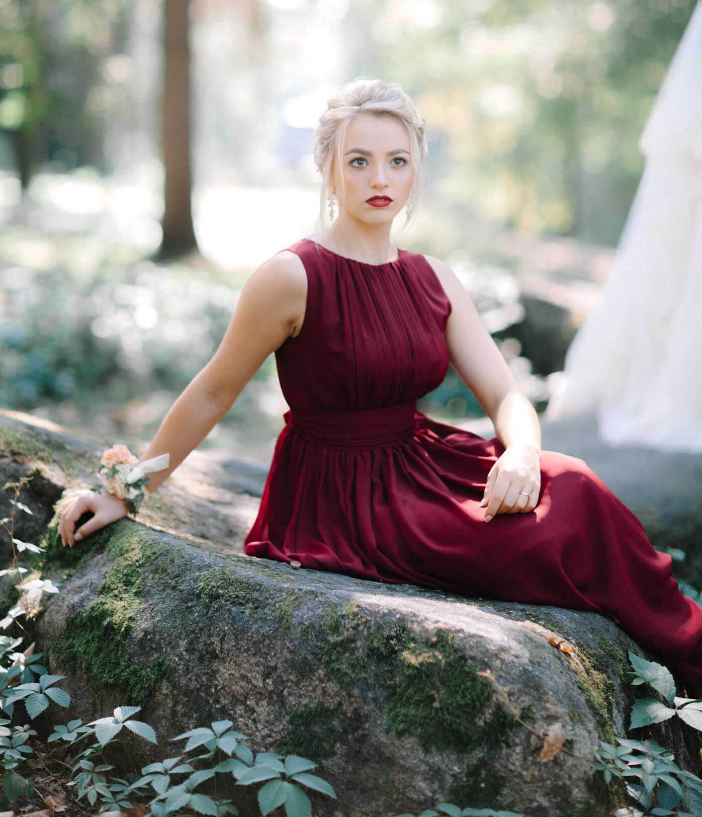 burgundy grecian dress TH&TH Greta One Shoulder Bridesmaid Dress In Merlot Burgundy Satin