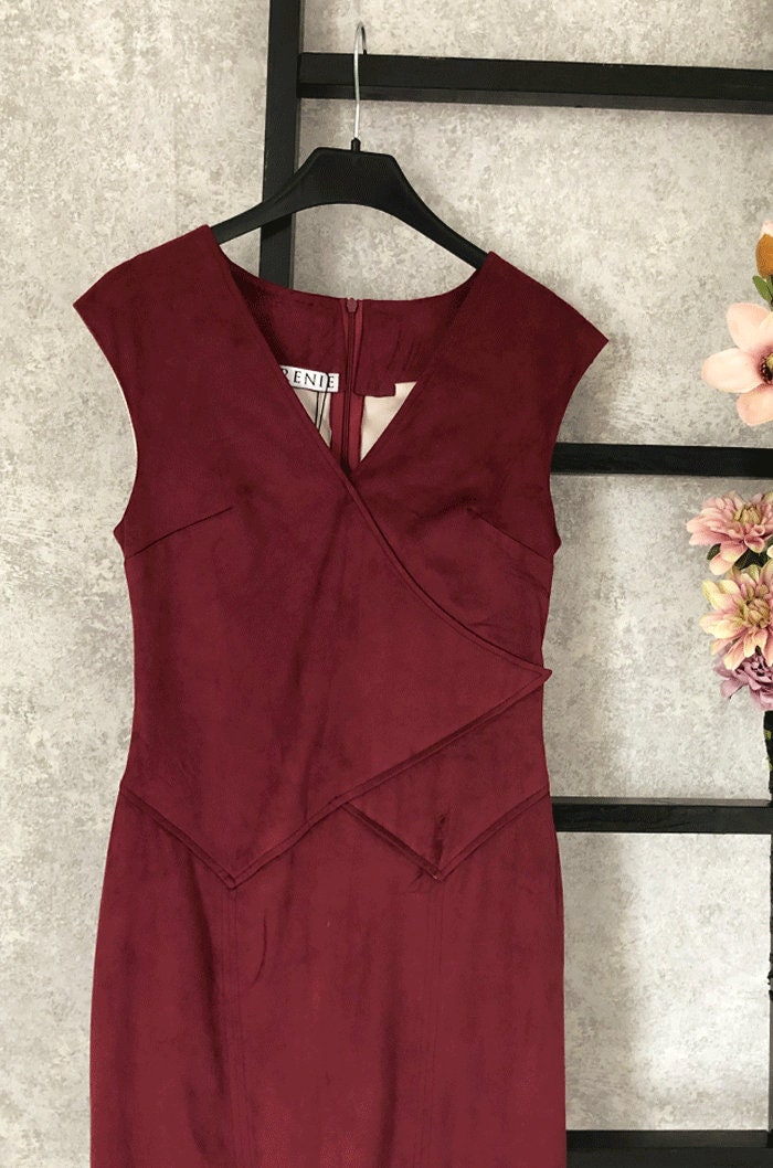 burgundy faux suede dress Wine Faux Suede Drop Waist Ruffle Hem Mini Dress main image 0