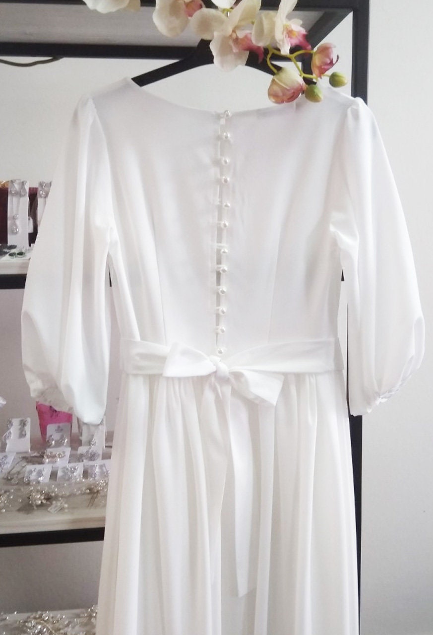 Ivory Silk Dress With Pearl Flower Trim main image 1