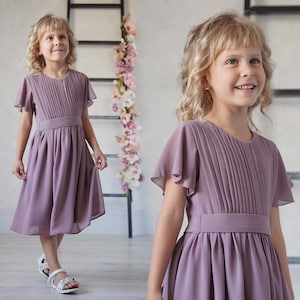Elegant flower girl dress, toddler dress, Grape lilac lavender girl dress, chiffon baby girl dress, little girls dress, baby girl dress