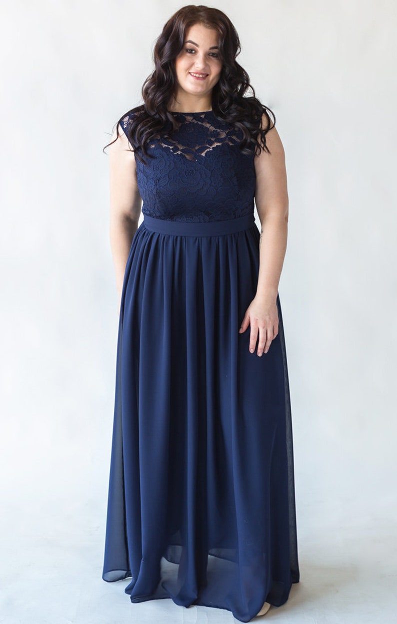FuLL Length Lace and Chiffon Dresses Ocean Blue Plus Size