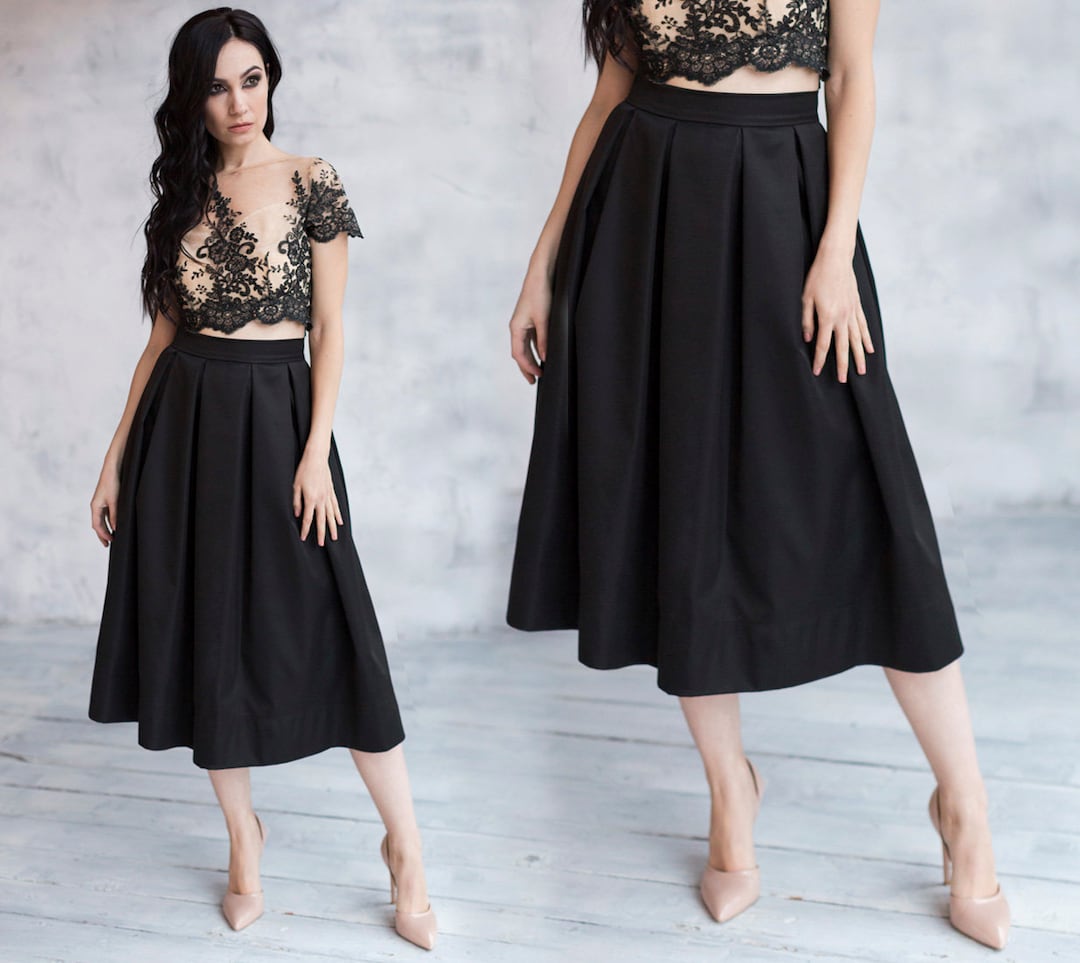 Midi Skirt With Pleats / Elegant A Line Womans Skirt Midi Skirt With Pleats / Elegant A Line Womans Skirt