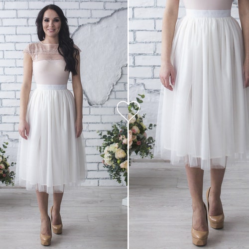 White Midi Tulle Skirt / Tutu Knee Length Skirt / Wedding Bridal Tulle Skirt / Adult Tulle Skirt / White Tutu Skirt