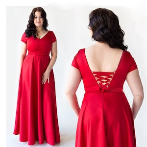 Sukienki damskie plus size w kolorze czerwonym hawajskim, sukienki formalne dla kobiet w kolorze klejnotów plus size, sukienki na specjalne okazje plus size w kolorze czerwonym, sukienki do sesji zdjęciowej