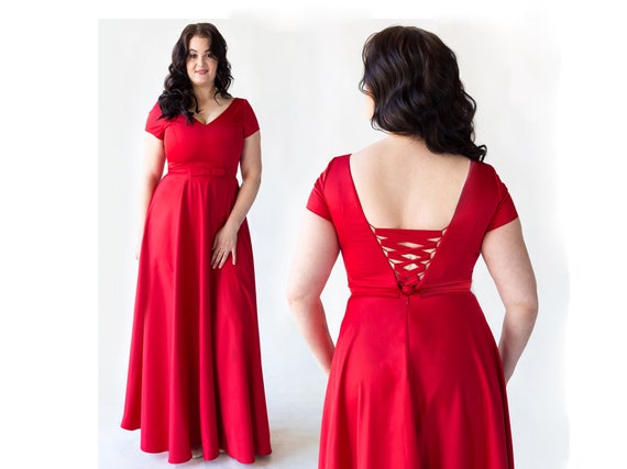 Buy Plus Size Long Cotton Dress Red Maxi Dress Red in - Etsy