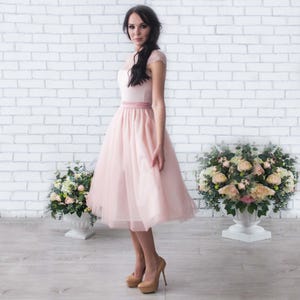 Soft tulle midi skirt / Blush bridesmaid skirt / Midi wedding tulle skirt / Custom size tulle skirt (different colors)