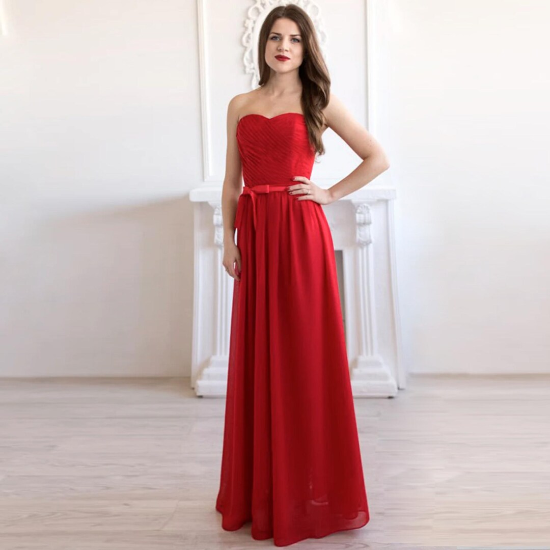 red strapless chiffon maxi dress Chiffon Strapless Maxi Dress - Red