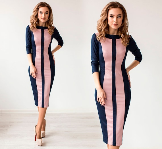 3/4 Sleeve Stripe Knee Length Round Neck Plus Size Casual Dresses 3/4 Sleeve Stripe Knee Length Round Neck Plus Size Casual Dresses