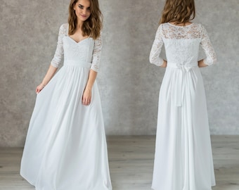 Vestido de novia modesto: vestido de novia sencillo y minimalista de gasa