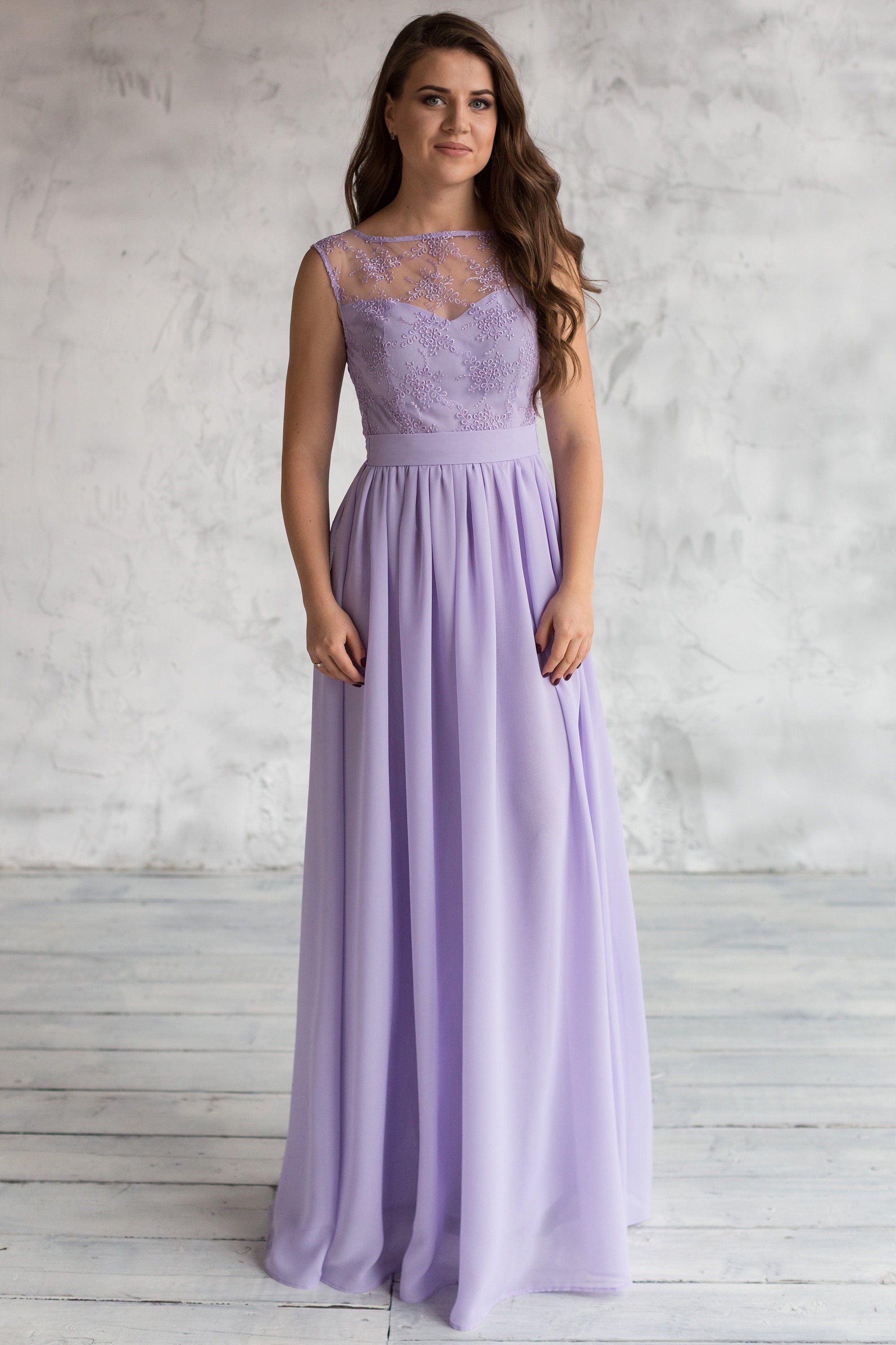 Lavender Tender Chiffon Gown: Flowy Formal Dress