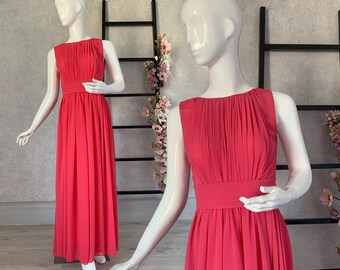 Coral Chiffon Greek Goddess Dress: Flowy Formal Gown, XS Size