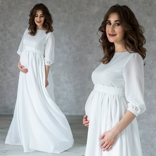 Wedding Ivory Maternity Dress / Long Chiffon Flowy Dress for - Etsy