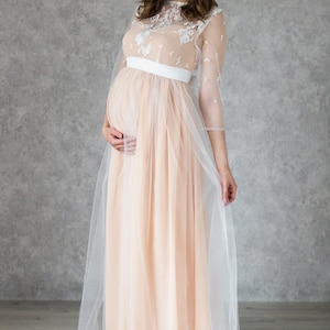 Long Bohemian Maternity Dress / Nude Color Lining Boho Bridal - Etsy
