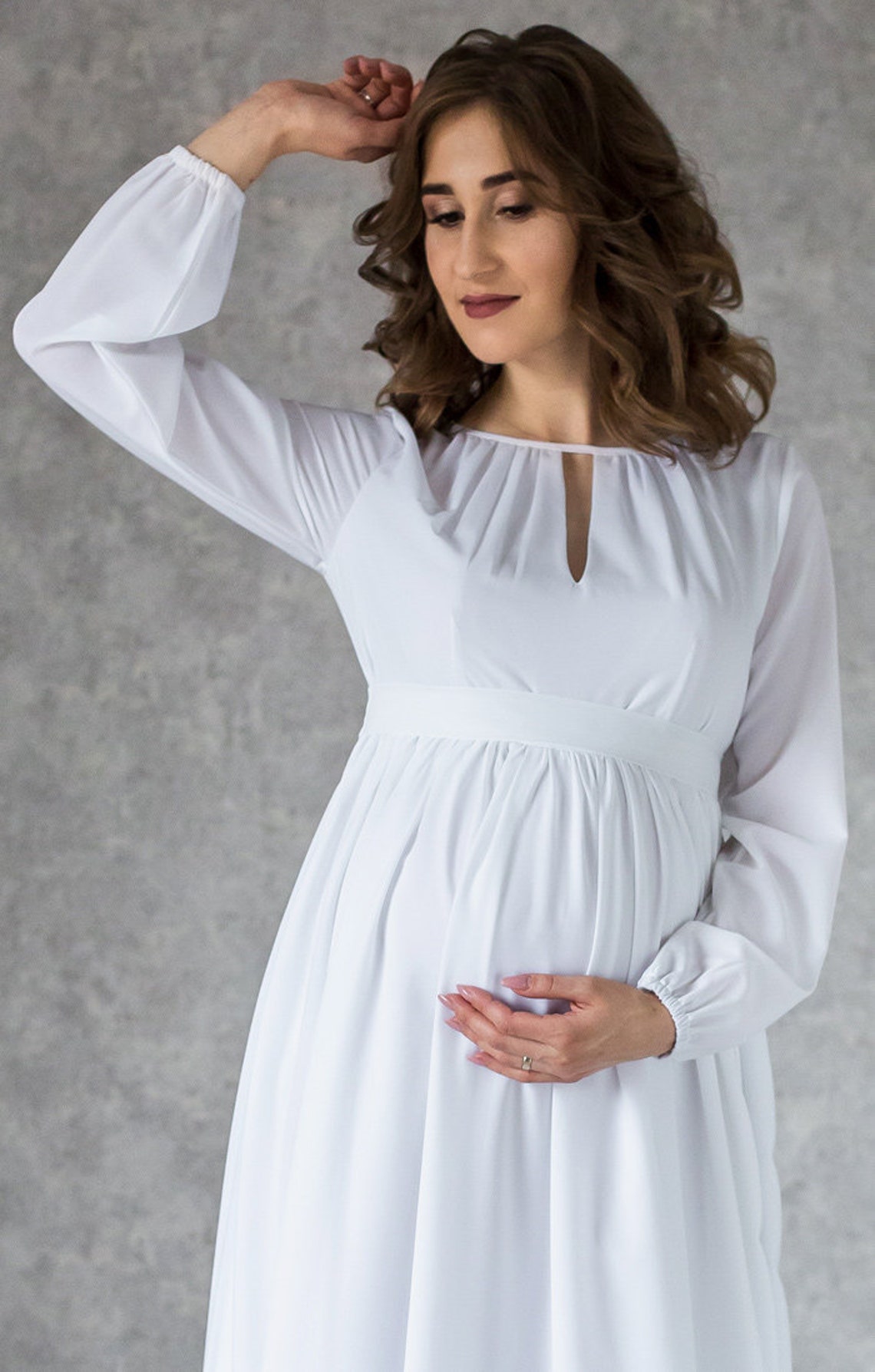 Maternity Cocktail Flowy Dress With Long Sleeves / Midi dress | Etsy