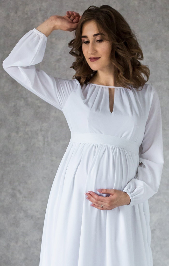 Blue Grey Chiffon Maternity Midi Dress: Long Sleeve Pregnancy Gown - Etsy