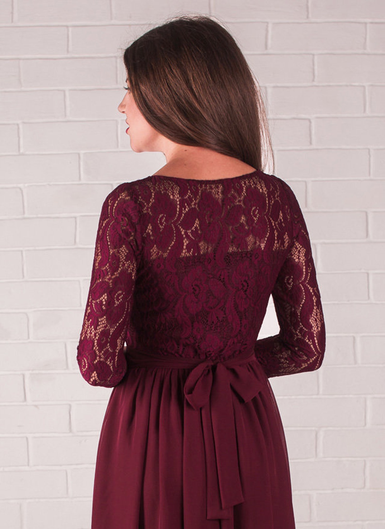 Burgundy Bridesmaid Dress Wine Evening Dress Lace Dress With Etsy