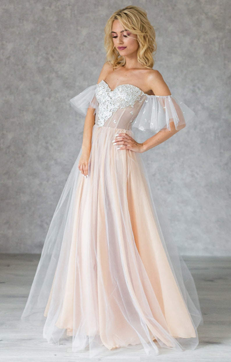 Bohemian Wedding Dress with Builtin Bra / Nude color