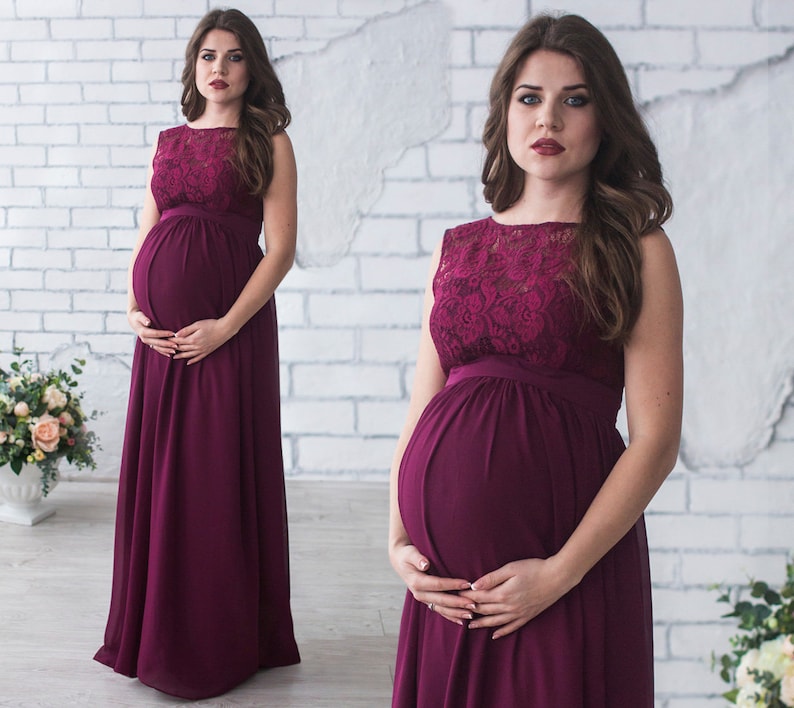 Maternity Dress for Photo Shoots / Burgundy Long Chiffon Flowy - Etsy