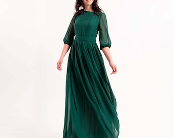 Emerald green chiffon dress for llorracjhannah