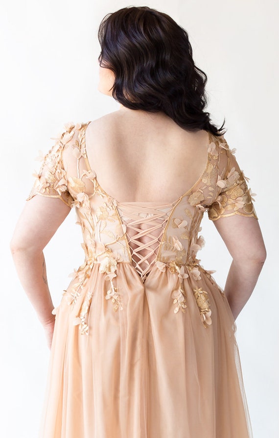 pink and gold dress plus size Long Sleeve Floral A-Line Plus Size Dress by LaDivine CD233C main image 0
