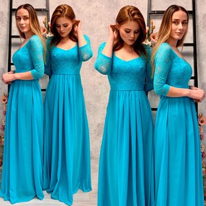 Lilac chiffon evening dress with lace / simple prom dress / long chiffon dress / floor length lilac dress / maxi evening gown