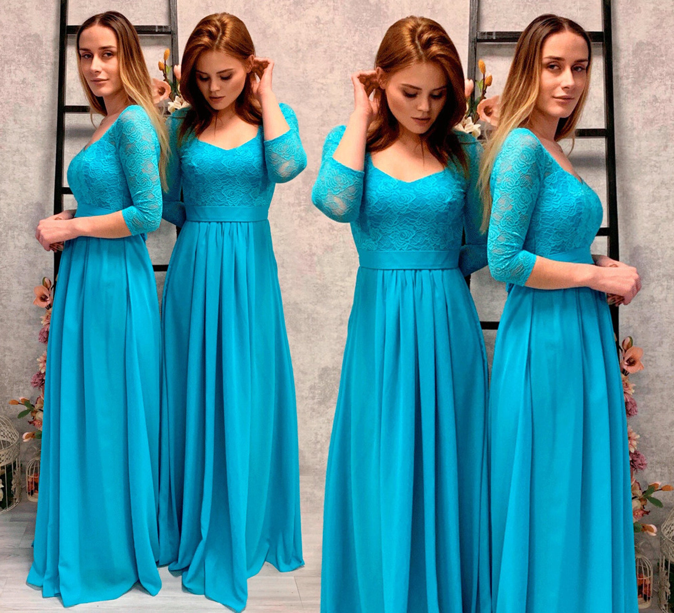 chinese dress ladies Country Mint Lace Top Chiffon Short Bridesmaid Dresses with Cowboy Boots