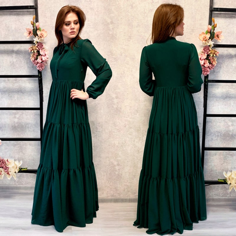 Chiffon Floral Dress in Aqua Green main image 1