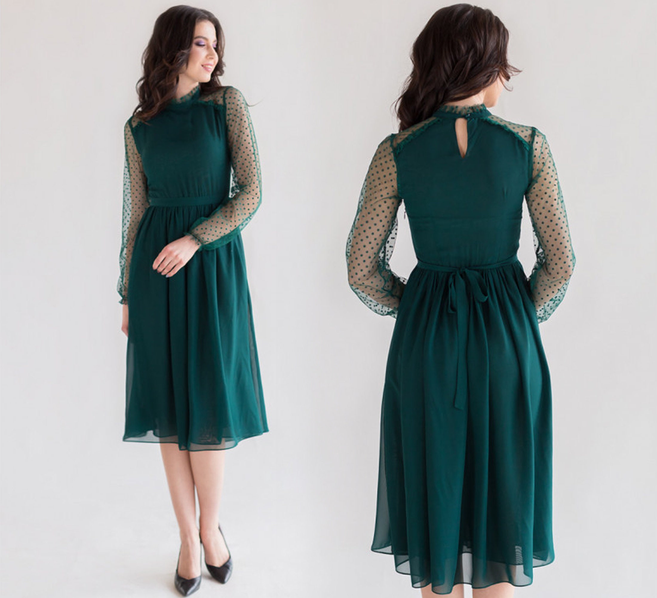 Plus size green dress with sleeves shop