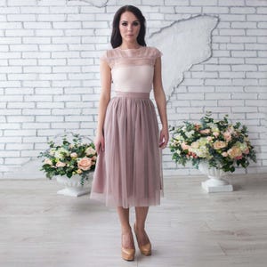 Midi tulle skirt, adult tulle tutu skirt, high waisted skirt, bridesmaids skirt, beige tutu skirt, mesh skirt (different colors)