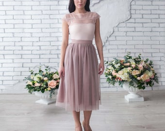 ミディチュールスカート、ハイウエストメッシュチュチュ、ブライズメイドスカート