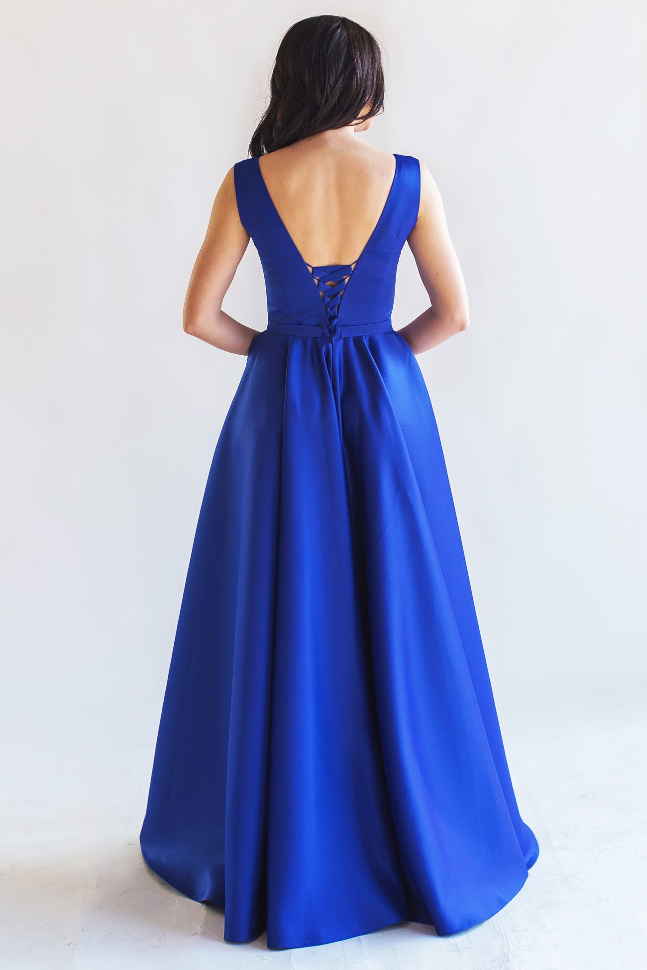 Blue Violet Satin Evening Dress With Corset Lace-up and Full - Etsy