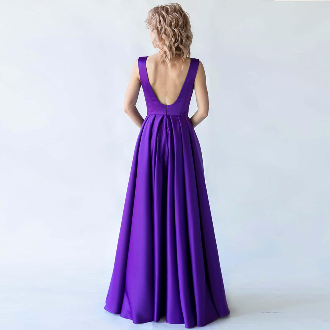 navy blue dress for baby girl V Neck Purple Backless Long Prom Dresses, Open Back Purple Long Formal –  jbydress