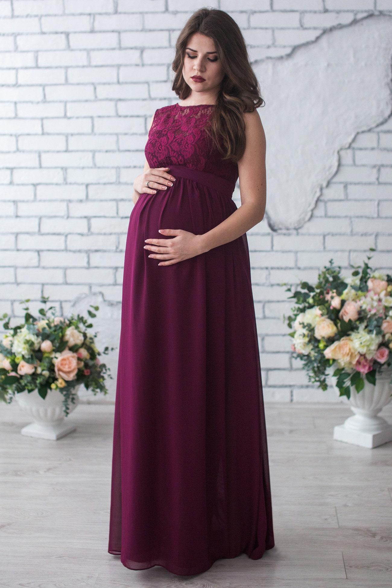 Maternity Dress for Photo Shoots / Burgundy Long Chiffon Flowy Etsy