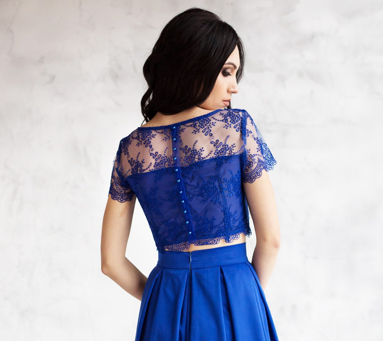 crop top blue dress Women's Ebb and Flow Turquoise Blouson Crop Top Shirt | Size: L