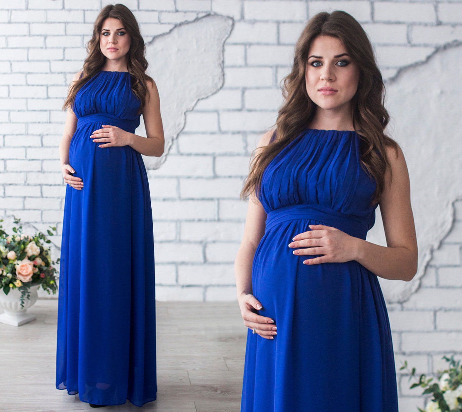 Beautiful Blue Maternity Dress / Long Chiffon Flowy Dress for | Etsy