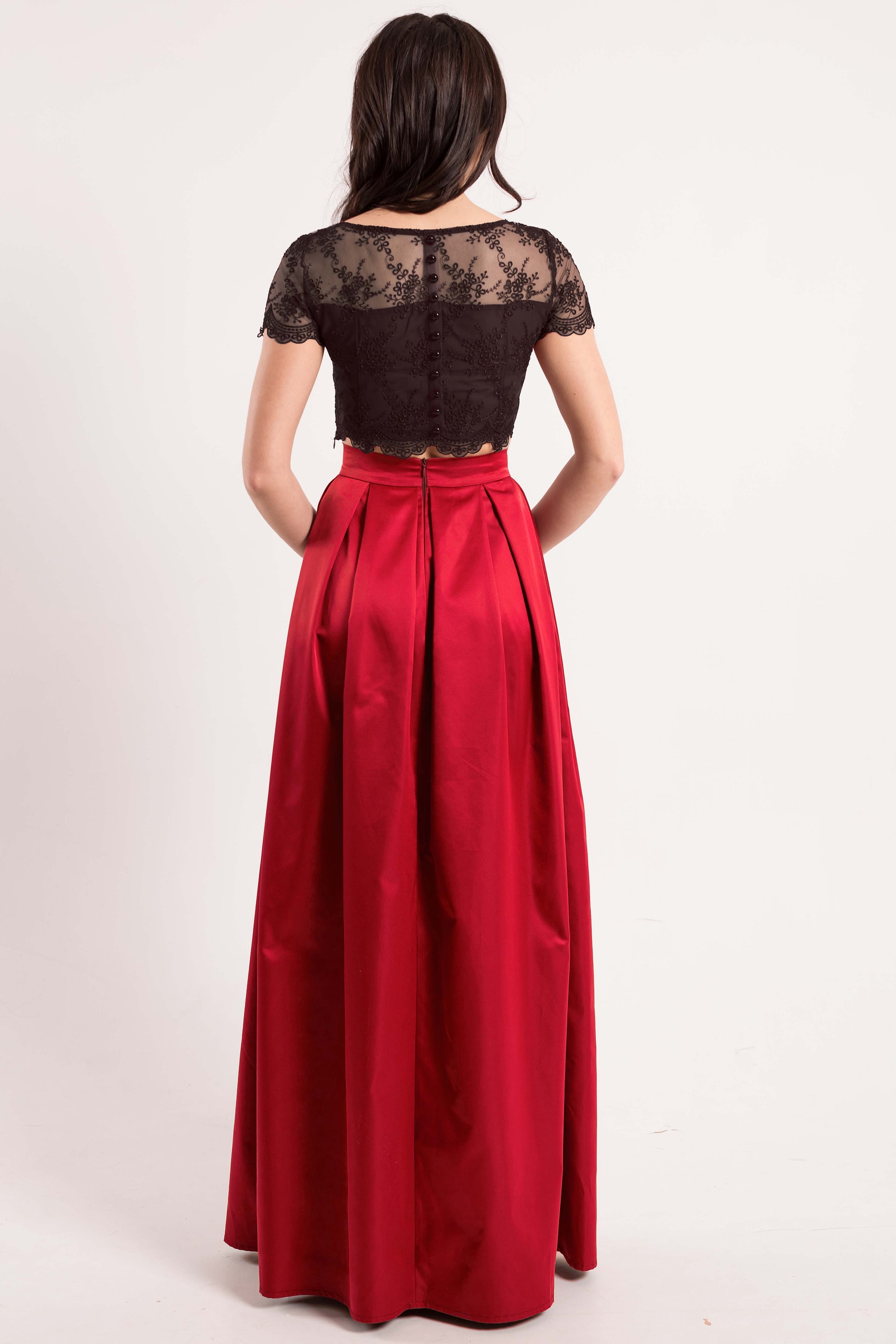 Elegant A Line Red Skirt / High Waist Maxi Skirt With Pleats