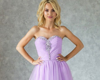 strapless lavender prom dress Lilac Sequin Strapless Mermaid Customized Long Purple Prom Dress